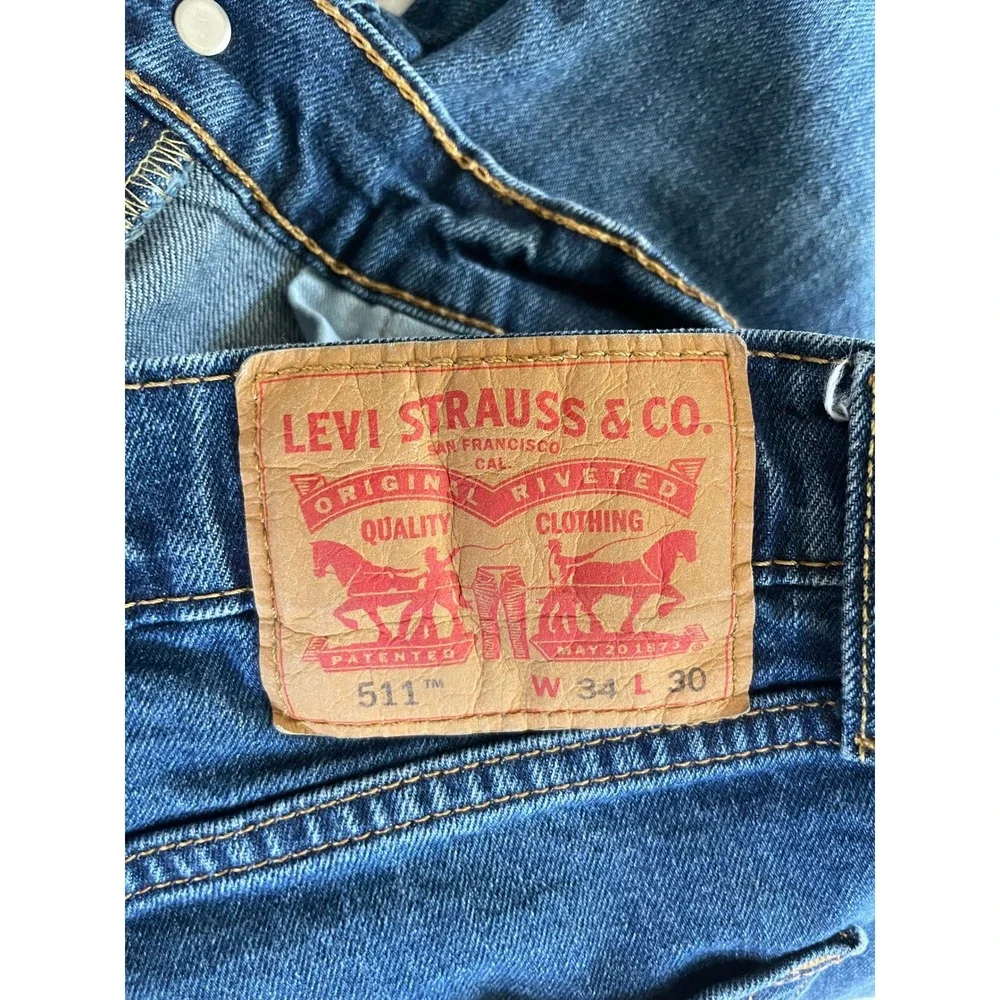 Levi's Men 34x28 511 Slim Fit Jeans Blue Medium Wash Denim Stretch Labeled 34x30